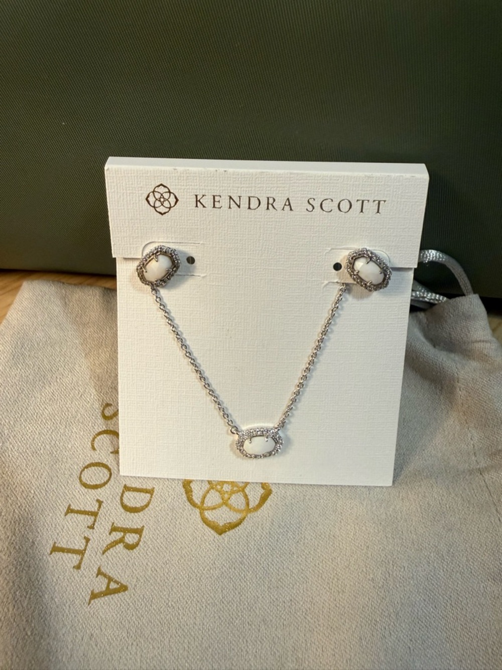 Kendra Scott Silver Necklace and Studs with White Stones